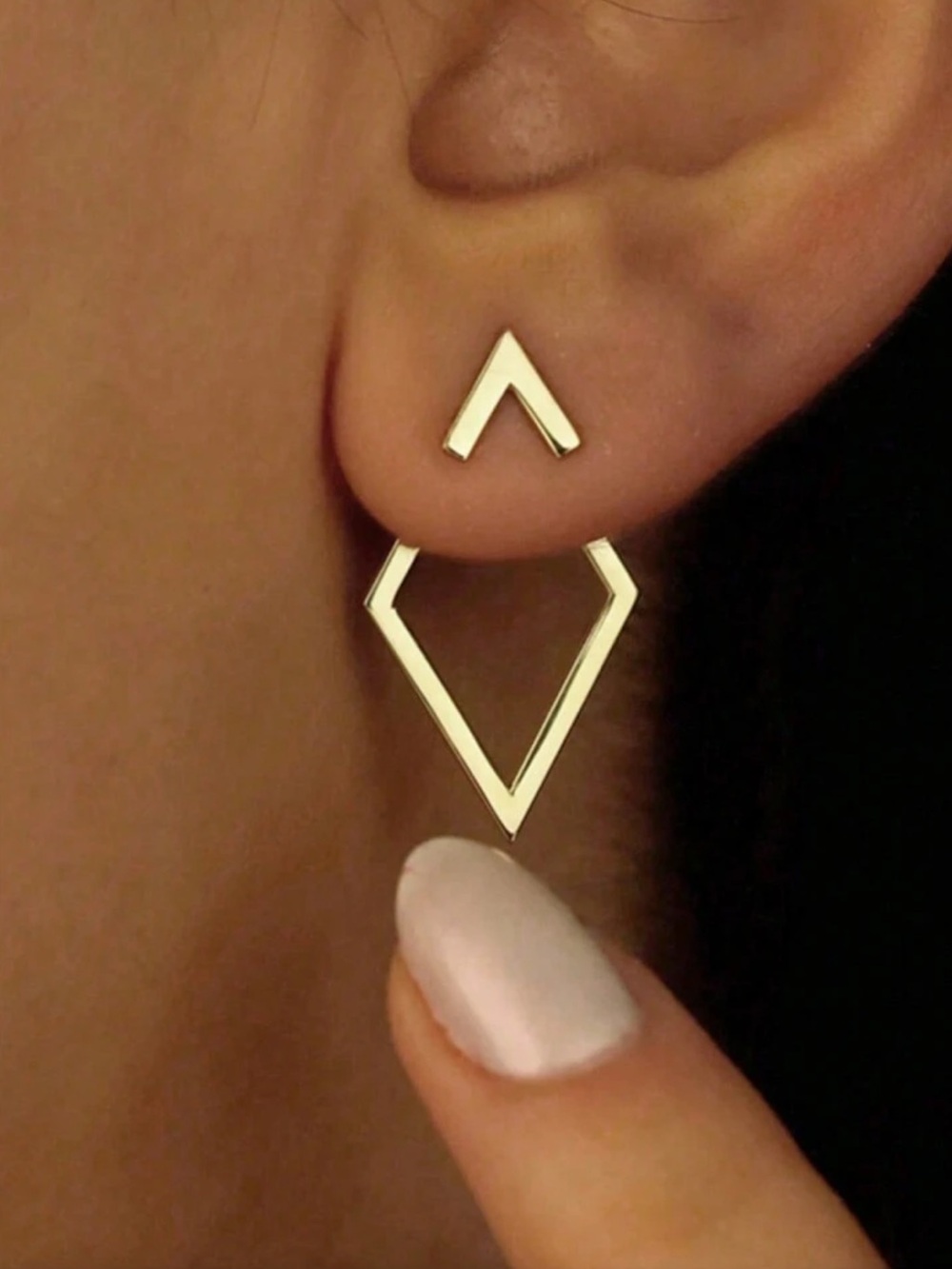 Geometric trending Yellow Gold Geometric Drop Earrings designer party cocktail - Picture 1 of 4
